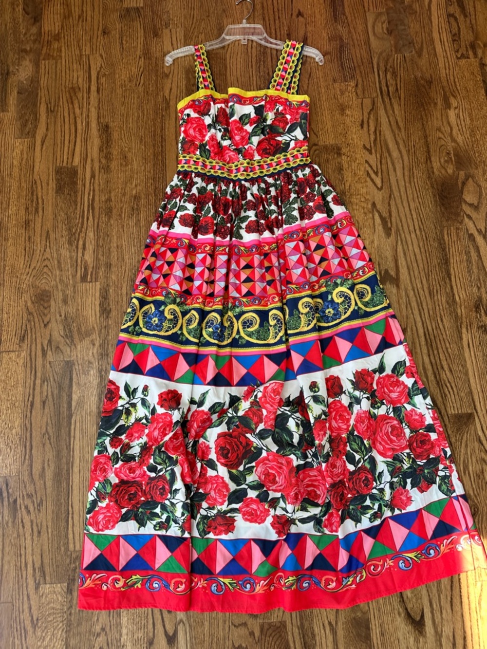 ePretty Red White Floral Geometric Maxi Dress